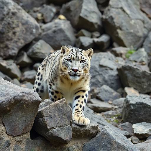 Capture from a wildlife documentary about the endangered snow leopards of the Himalayas, showcasing their natural habitat and the challenges they face.