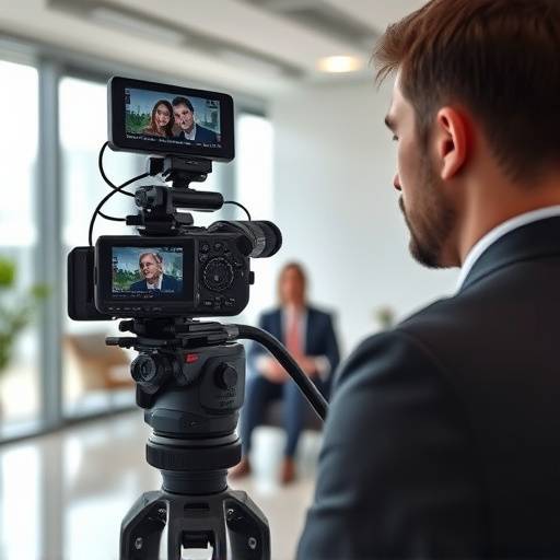 Professional videographer filming a corporate interview