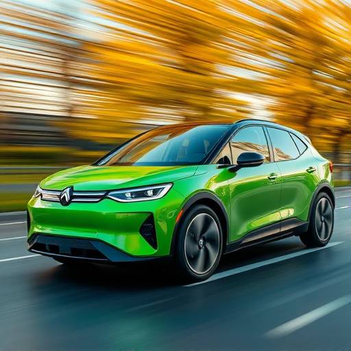 Scene from a vibrant and energetic commercial for the Atlas Motors electric car, highlighting its speed, efficiency, and eco-friendly design.