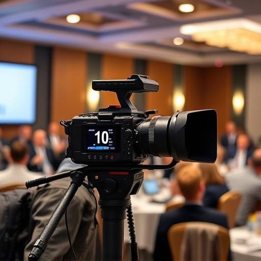 Videographer capturing live footage at a conference event